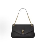SAINT LAURENT YSL CALYPSO Gold Logo snap-on opening and closing hand-held shoulder bag, large size for women, black